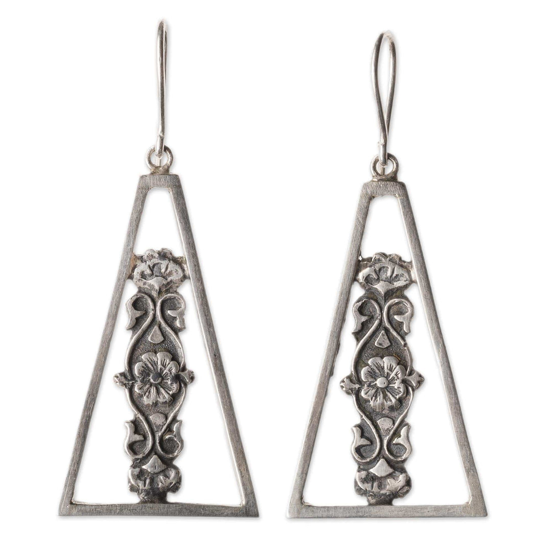 Flower Motif Sterling Silver Dangle Earrings from Armenia - Floral Wonder