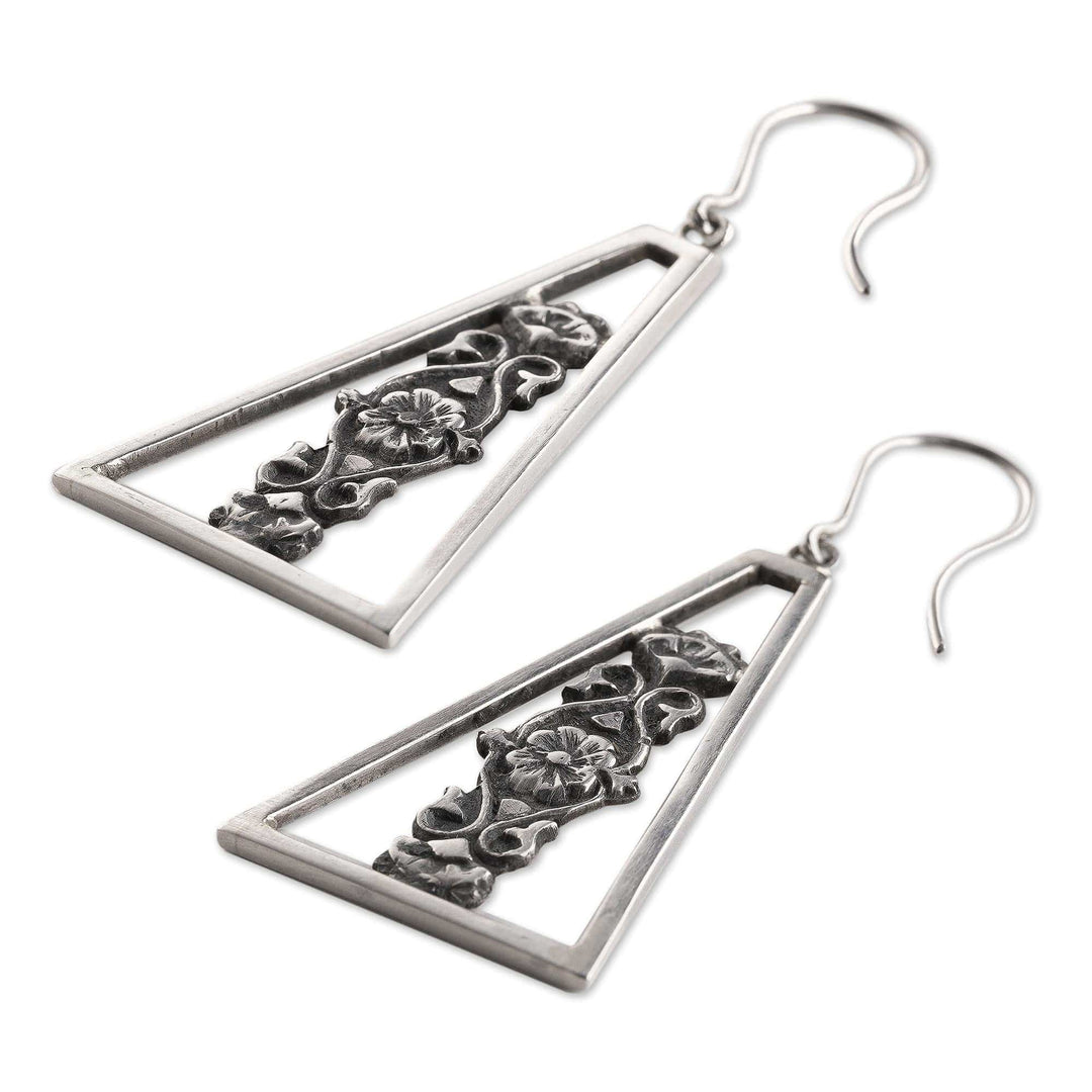 Flower Motif Sterling Silver Dangle Earrings from Armenia - Floral Wonder