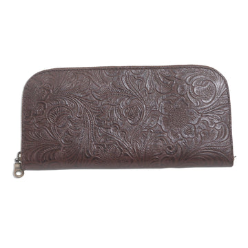 Hand Tooled Brown leather Wallet - Flowers of Ubud in Brown