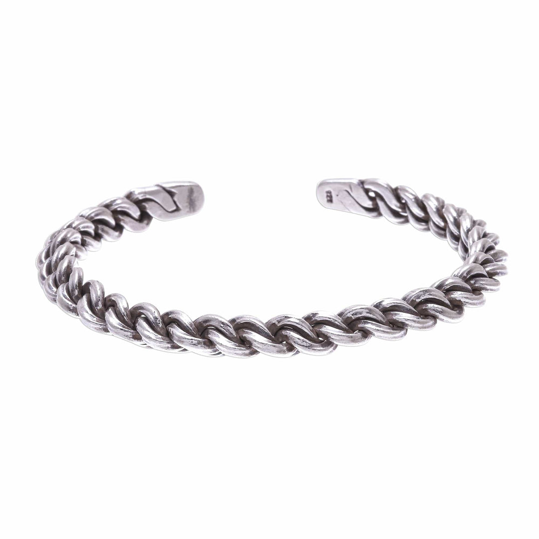Sterling Silver Cuff Bracelet Linked Chain Motif - Midnight Unity