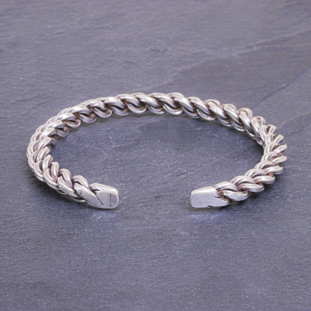 Sterling Silver Cuff Bracelet Linked Chain Motif - Midnight Unity