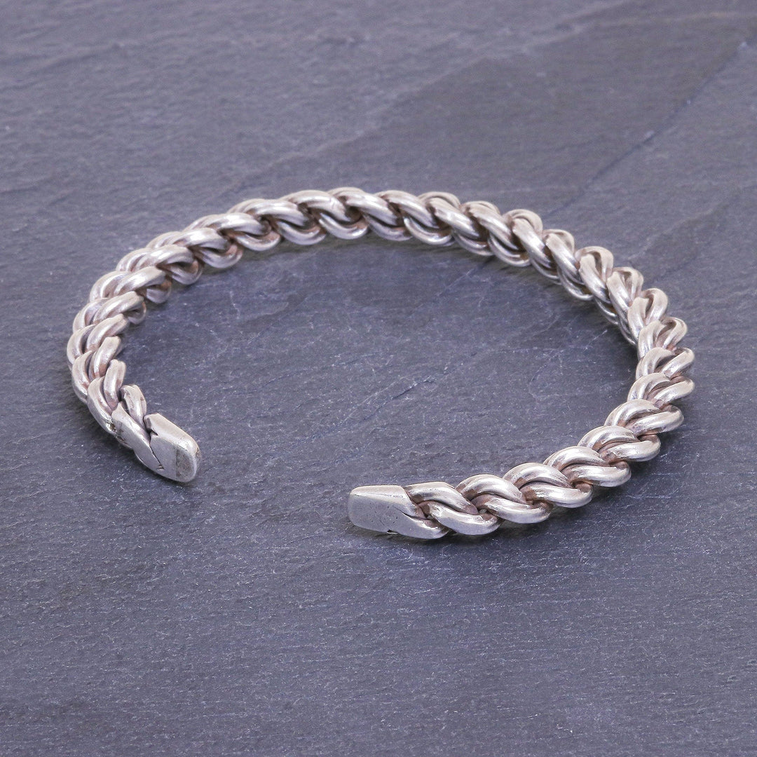 Sterling Silver Cuff Bracelet Linked Chain Motif - Midnight Unity