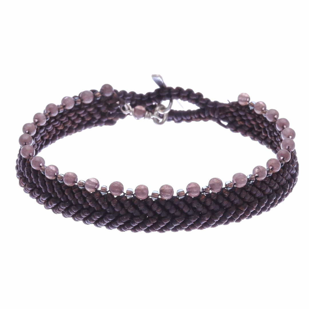 Brown Macrame Wristband Bracelet with Quartz - Marquee in Dark Brown