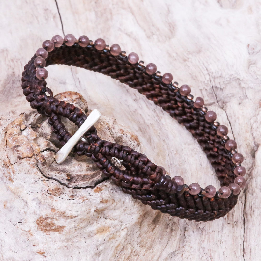Brown Macrame Wristband Bracelet with Quartz - Marquee in Dark Brown