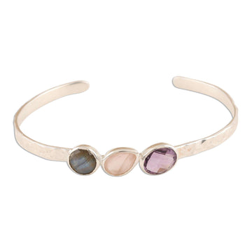 Multi-Gemstone Cuff Bracelet with Labradorite - Captivating Trio
