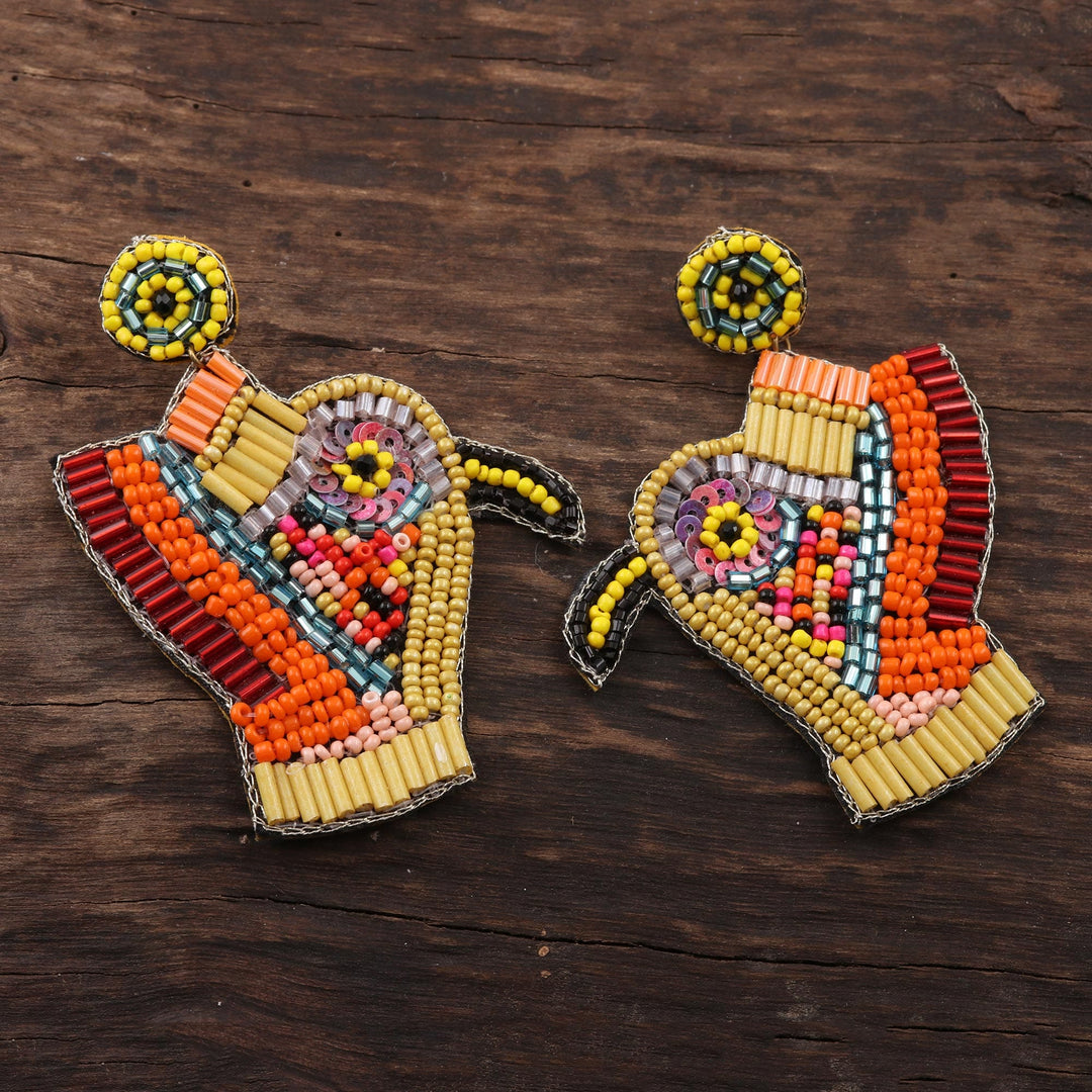 Multicolor Beaded Kingfisher Dangle Earrings - Kingfisher Charm in Yellow