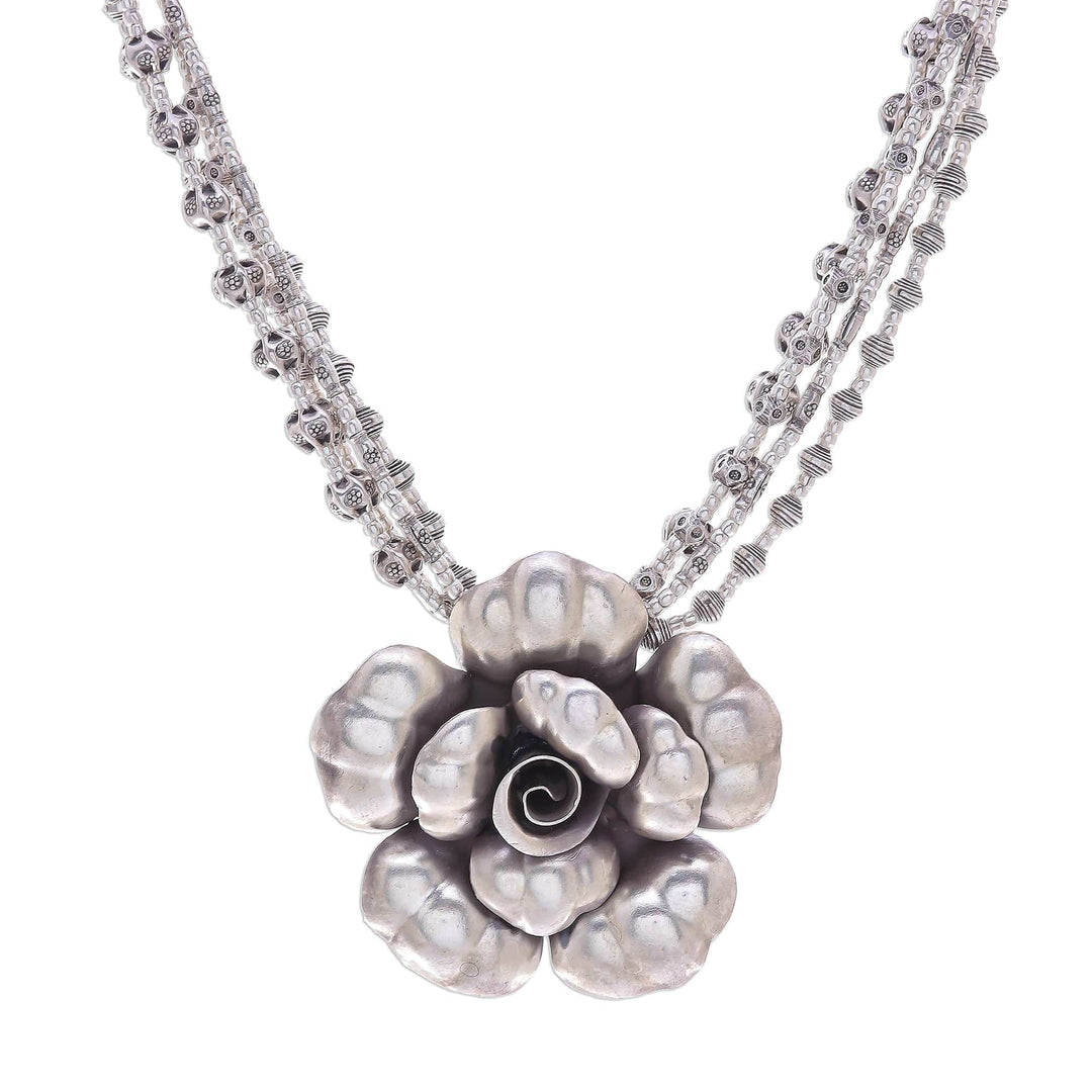 Karen Hill Tribe Silver Beaded Pendant Necklace Flower - Karen Blossom