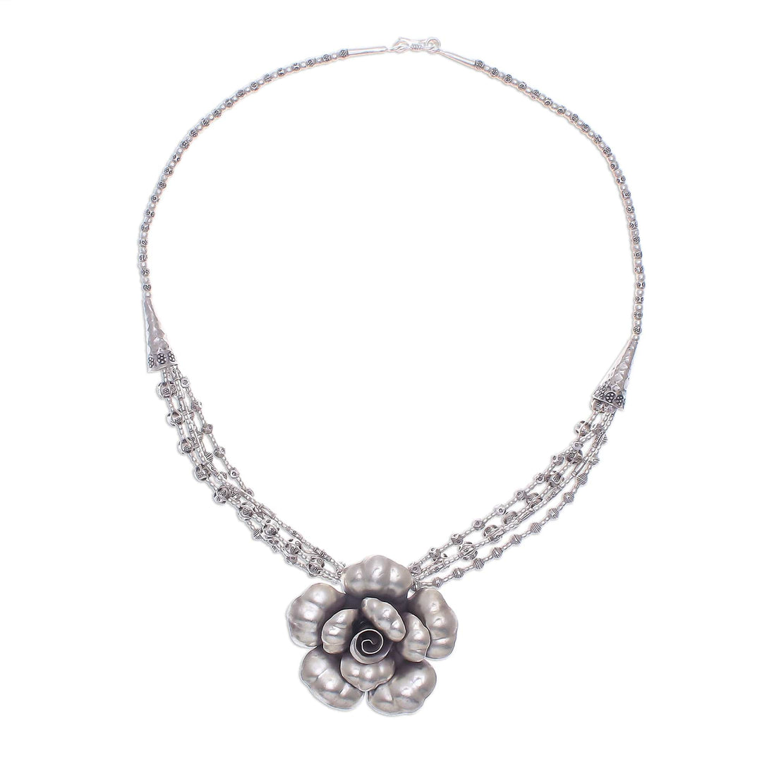 Karen Hill Tribe Silver Beaded Pendant Necklace Flower - Karen Blossom