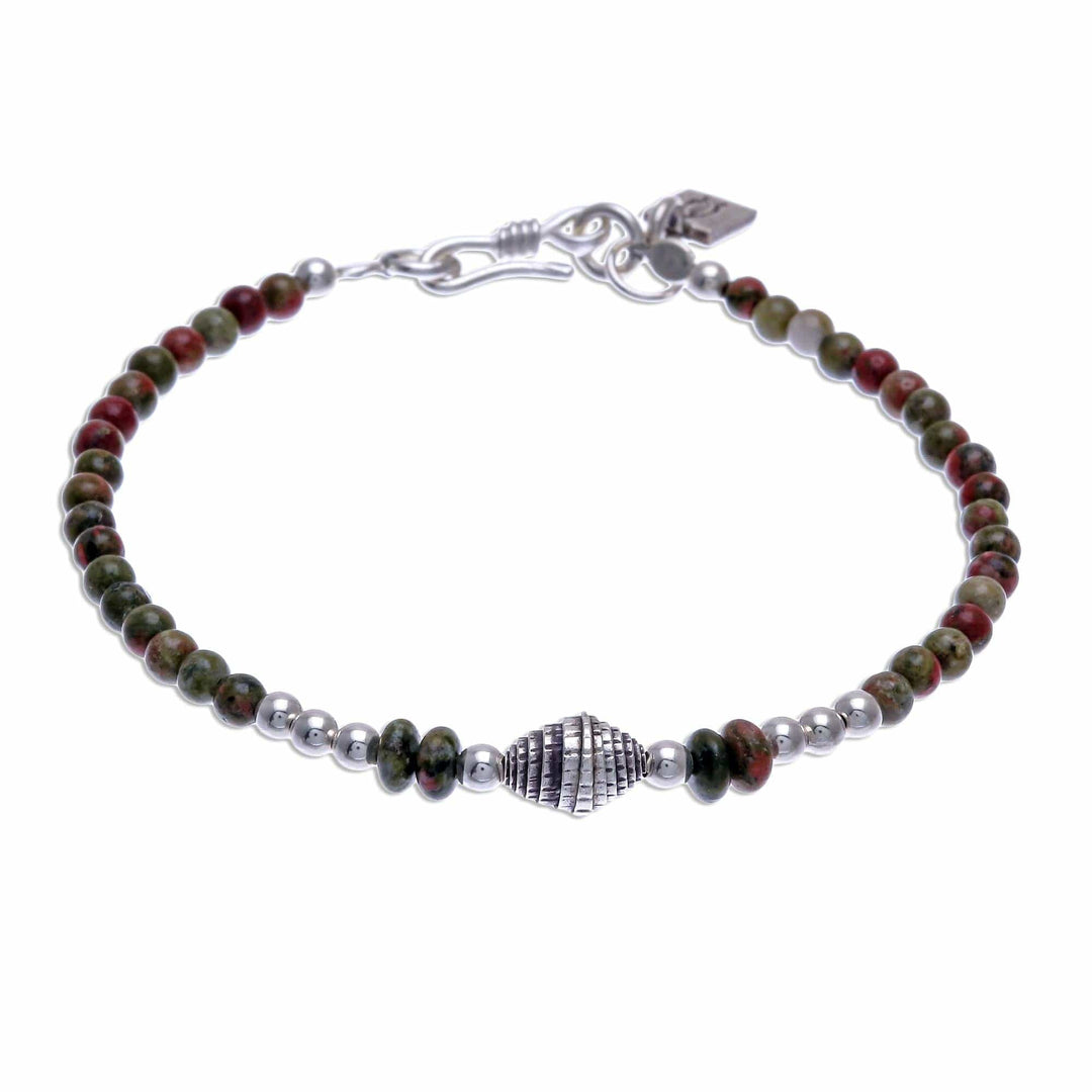 Unakite and Karen Silver Beaded Bracelet - Earthy Silver