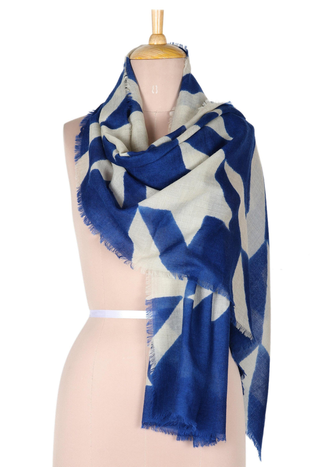 Handmade Blue Wool Shawl - Tidal