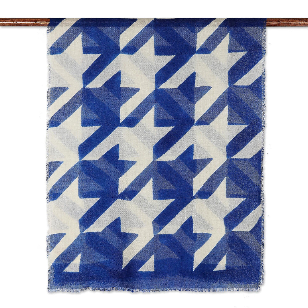 Handmade Blue Wool Shawl - Tidal