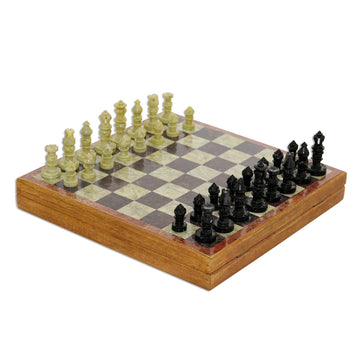 Soapstone Self-Storing Chess Set from India - Royal Charm