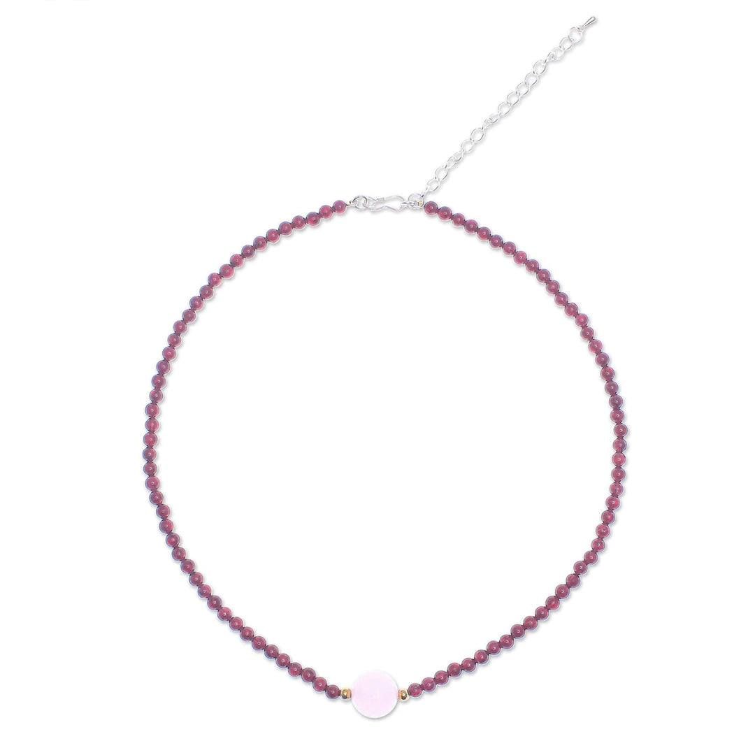 Handmade Garnet and Rose Quartz Beaded Necklace - Precious Orb in Crimson