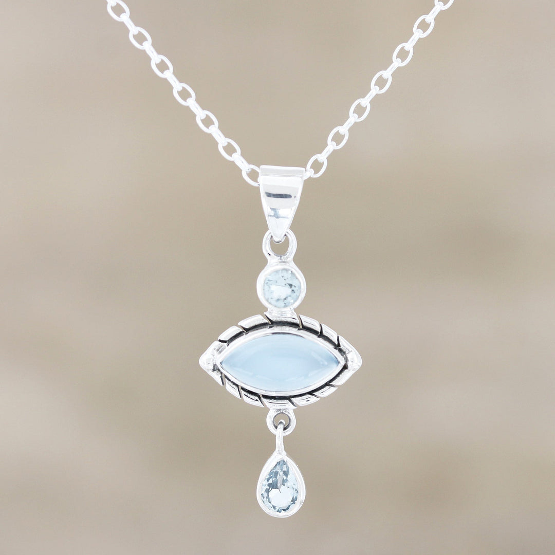 Chalcedony and Blue Topaz Sterling Silver Pendant Necklace - Blue Fusion