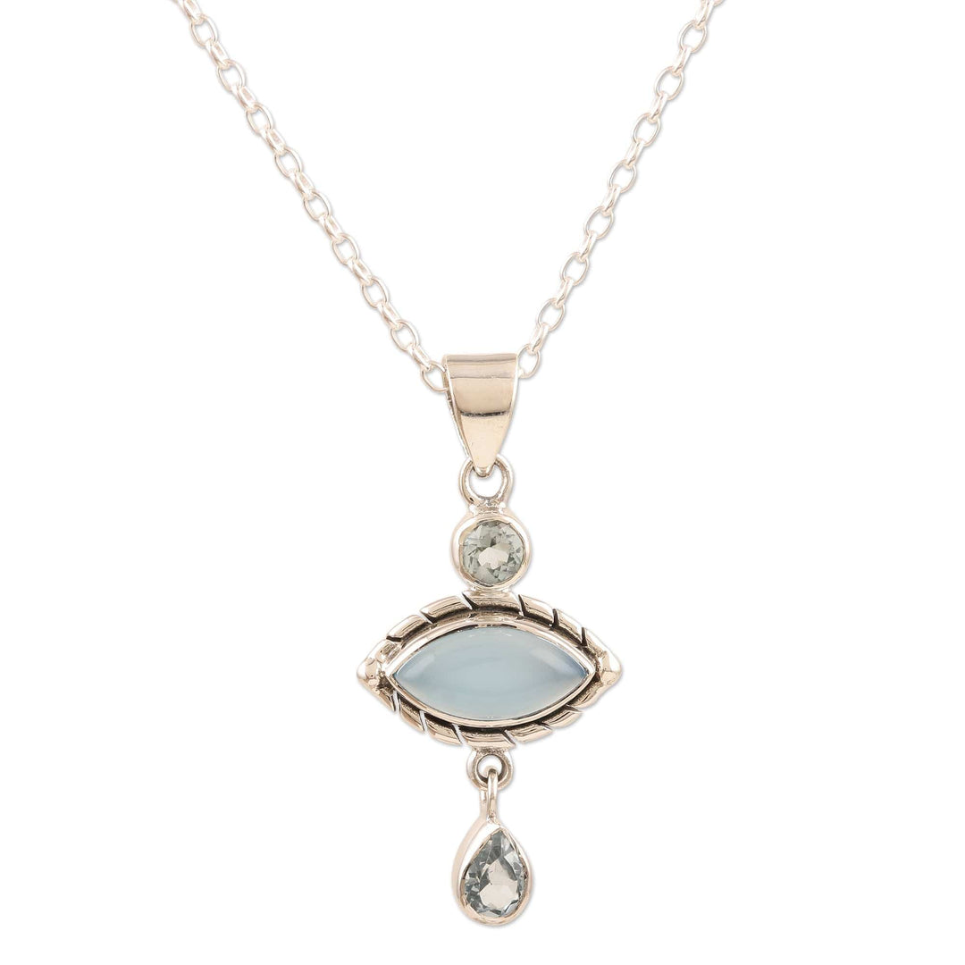 Chalcedony and Blue Topaz Sterling Silver Pendant Necklace - Blue Fusion