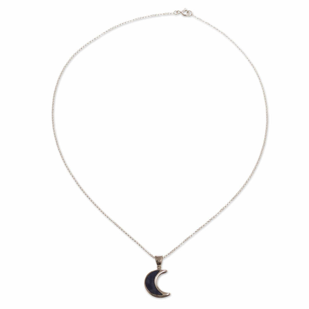 Peruvian Sodalite and Sterling Silver Moon Pendant Necklace - Waning Crescent Moon