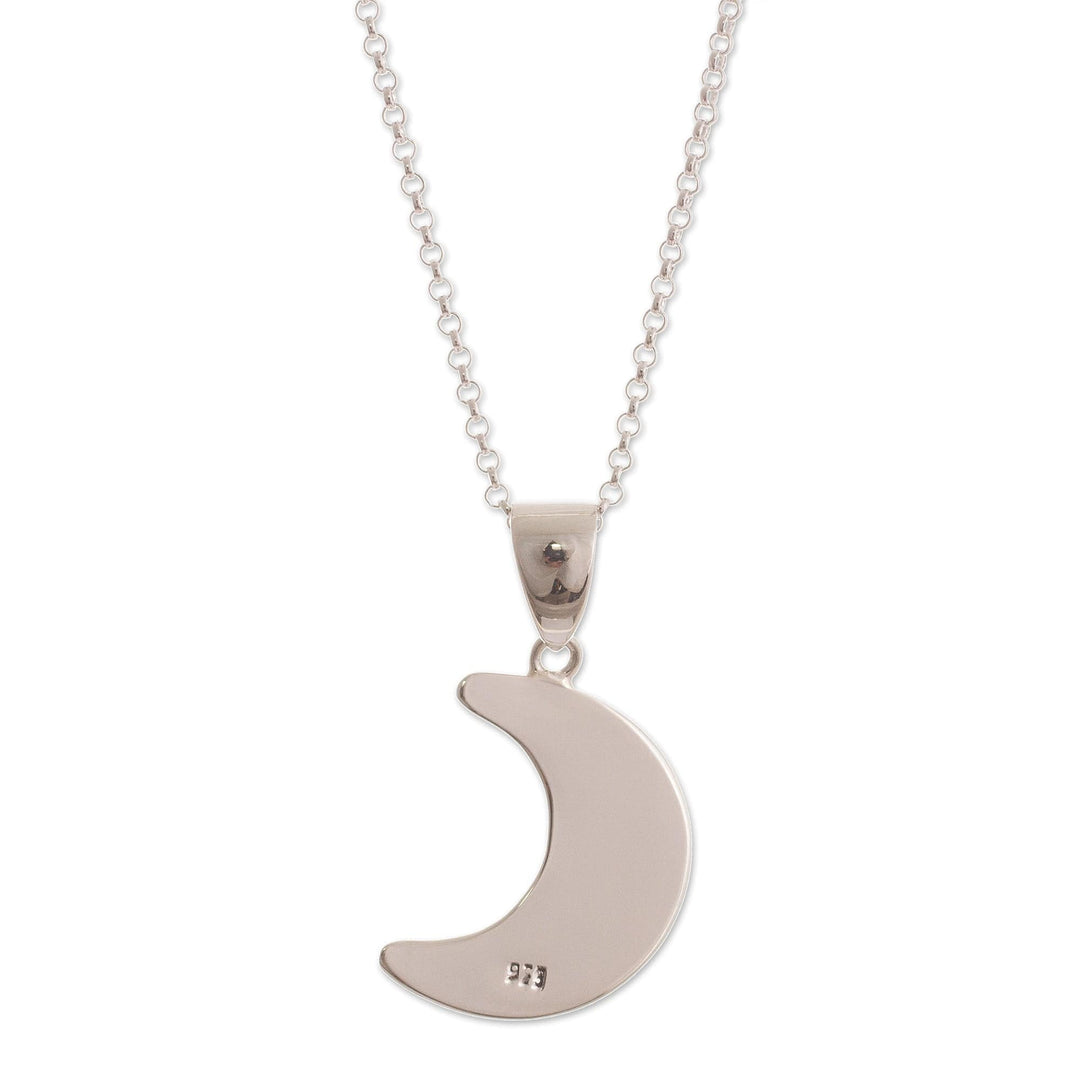 Peruvian Sodalite and Sterling Silver Moon Pendant Necklace - Waning Crescent Moon
