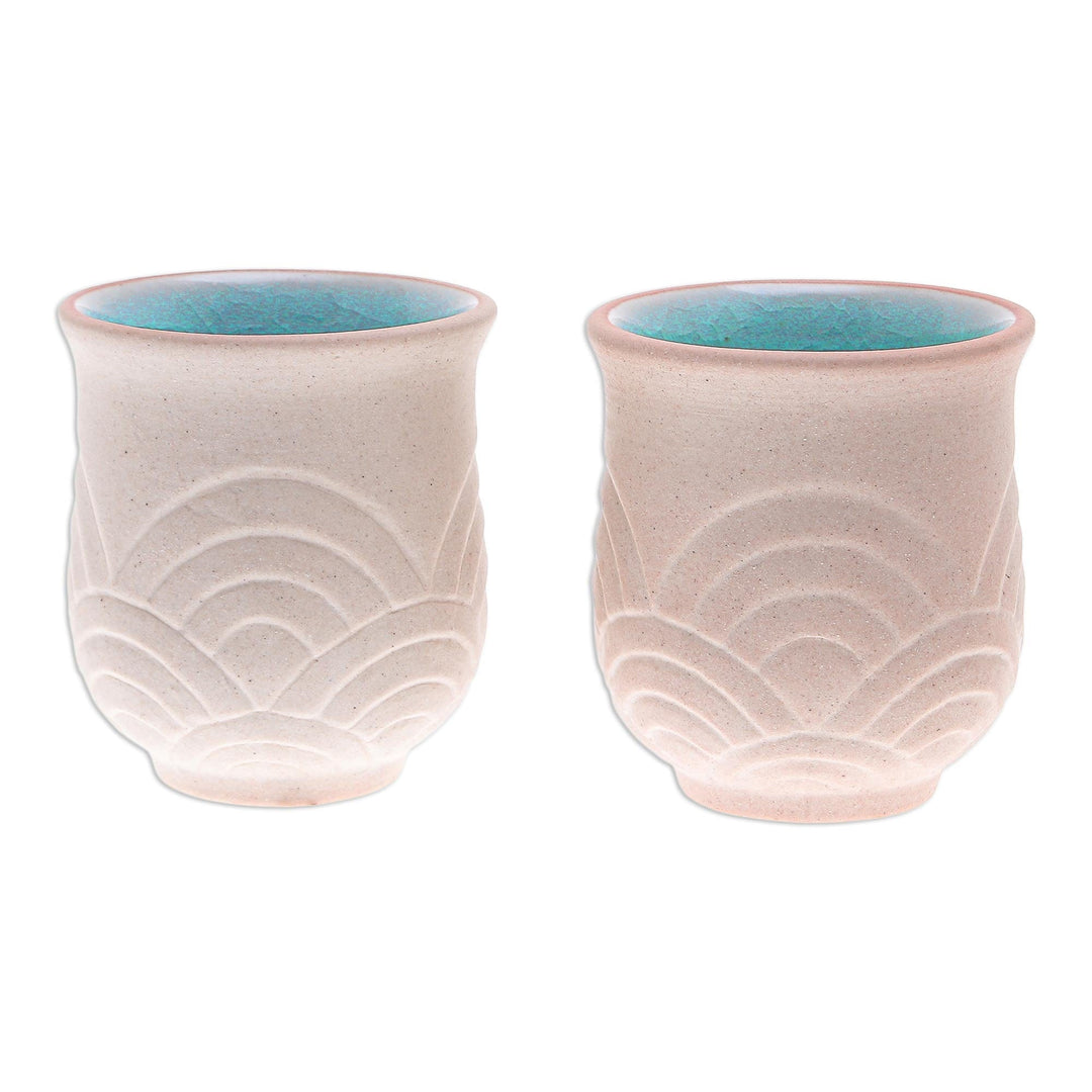 Hand Made Celadon Ceramic Cups from Thailand (Pair) - Gentle Waves