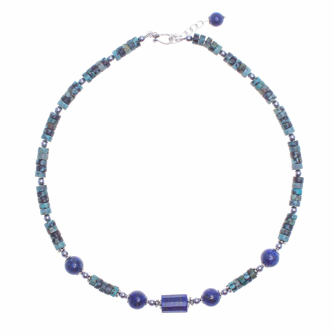 Handmade Lapis Lazuli and Hematite Pendant Necklace - Earth Orbit