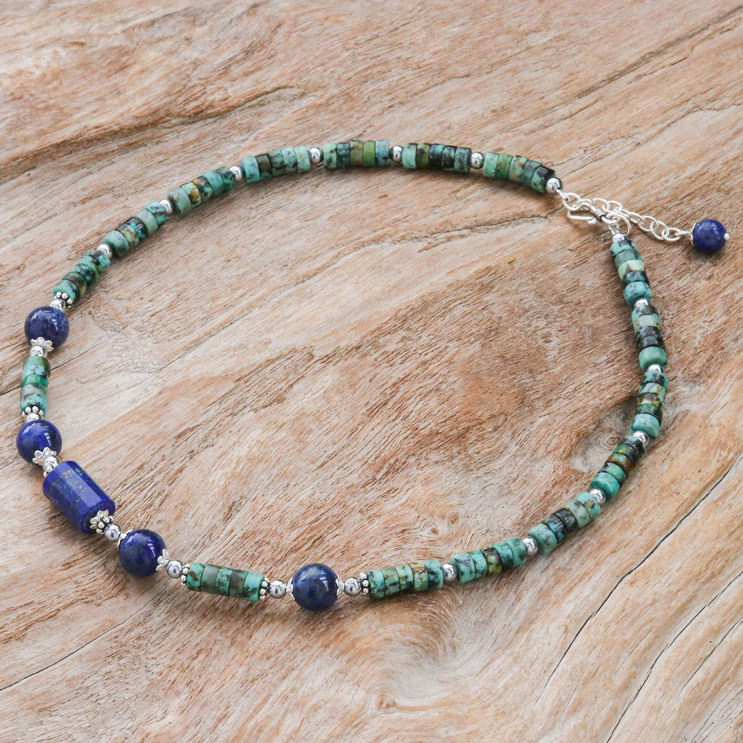 Handmade Lapis Lazuli and Hematite Pendant Necklace - Earth Orbit
