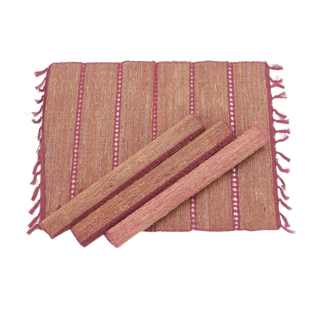 Fringed Natural Fiber and Cotton Placemats (Set of 4) - Dusty Rose