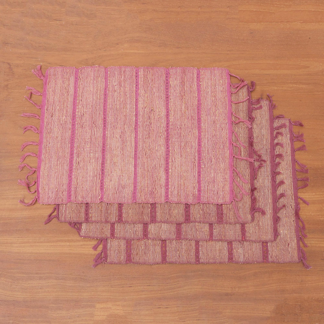 Fringed Natural Fiber and Cotton Placemats (Set of 4) - Dusty Rose