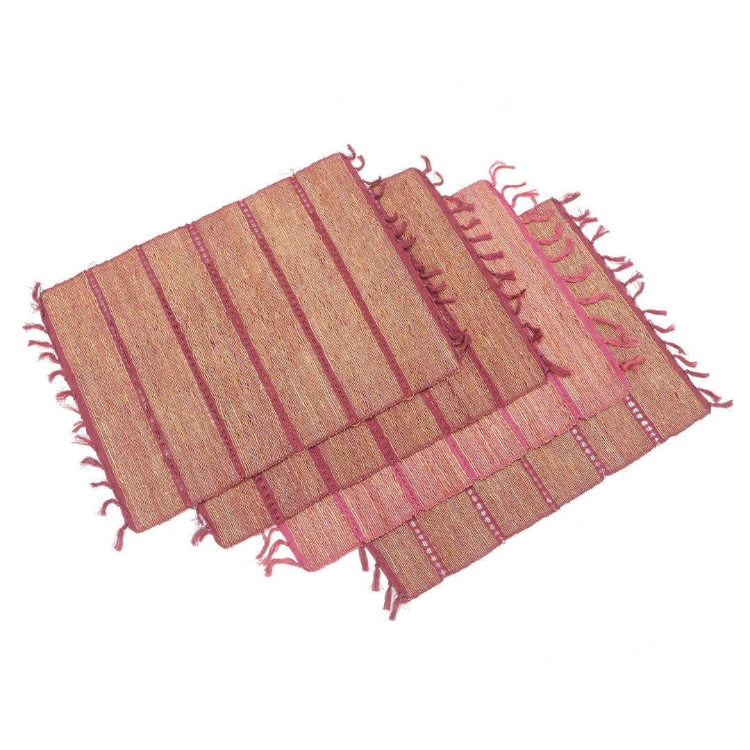 Fringed Natural Fiber and Cotton Placemats (Set of 4) - Dusty Rose