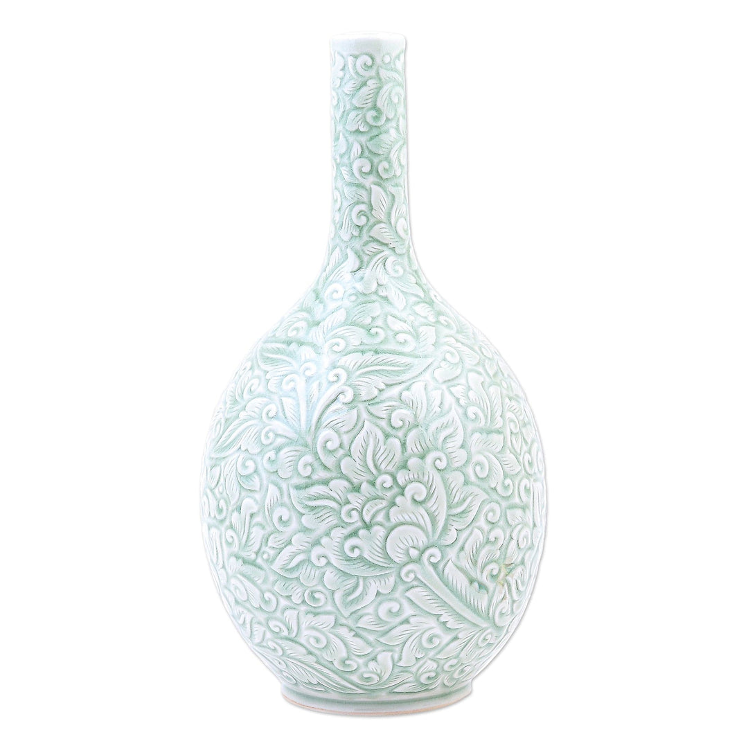 Hand Crafted Green Celadon Ceramic Vase - Fresh Flowers
