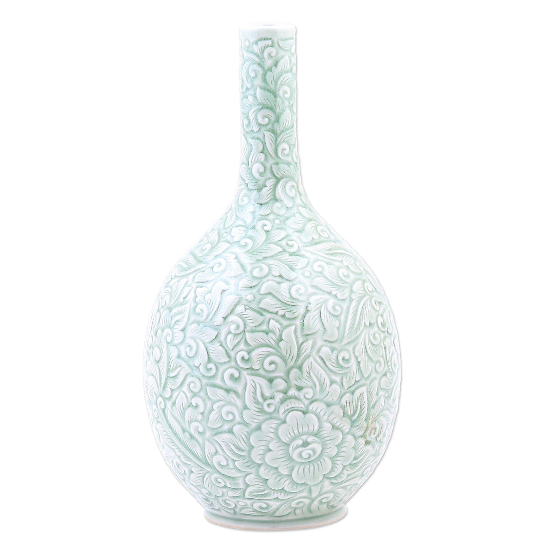 Hand Crafted Green Celadon Ceramic Vase - Fresh Flowers