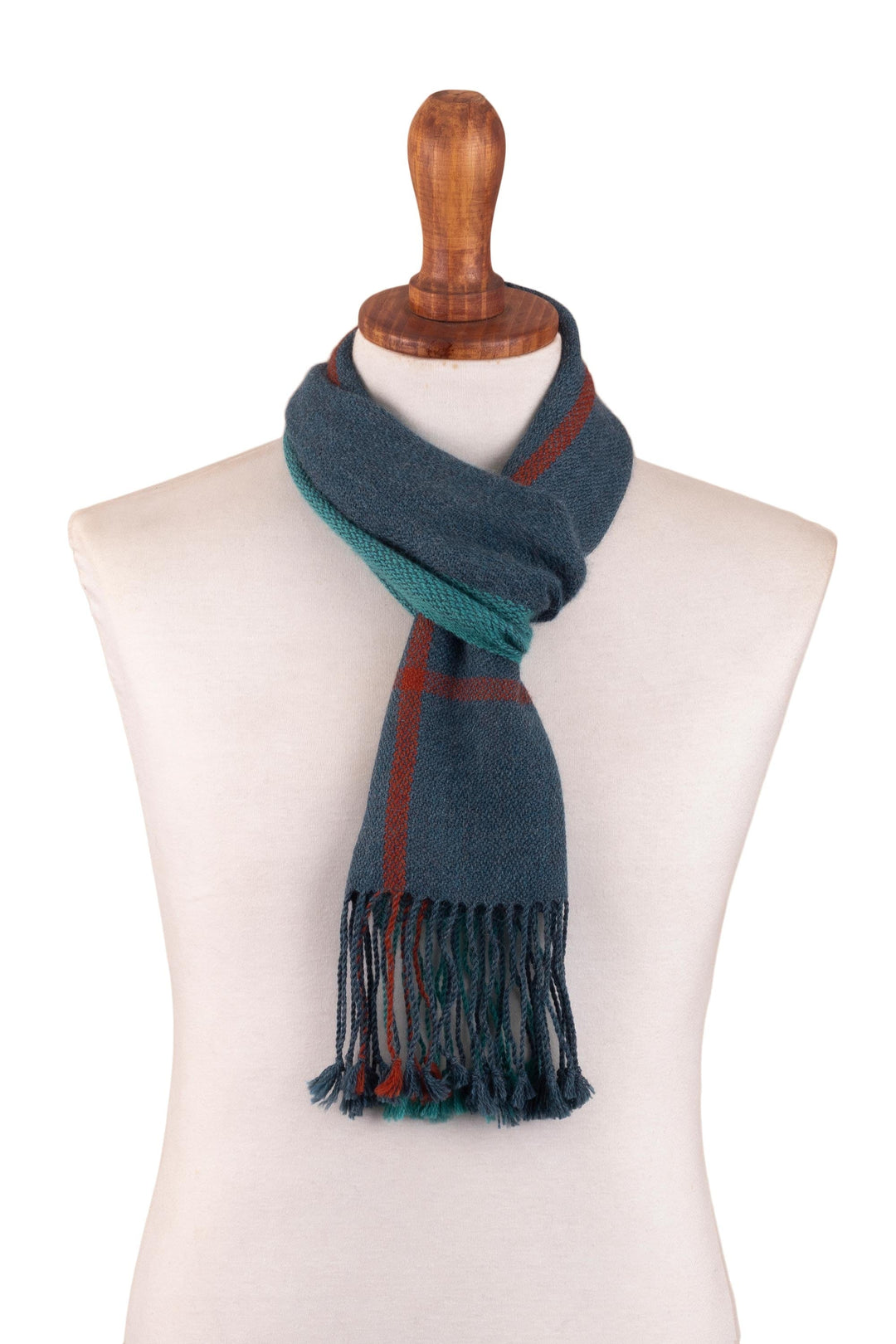 100% Baby Alpaca Handwoven Plaid Wrap Scarf from Peru - Deep Plaid