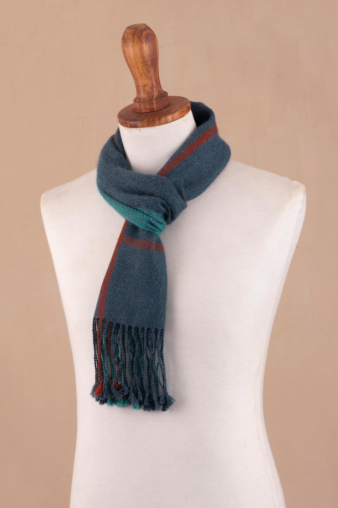 100% Baby Alpaca Handwoven Plaid Wrap Scarf from Peru - Deep Plaid