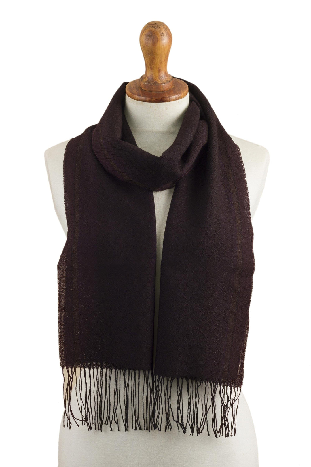Knitted Raisin Brown Alpaca Scarf from Peru - Marsala Wine