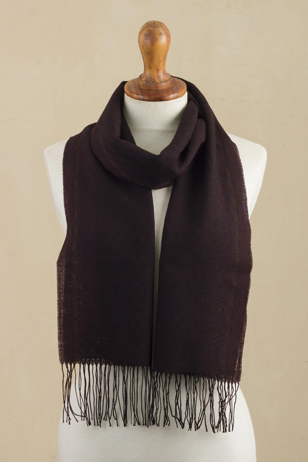 Knitted Raisin Brown Alpaca Scarf from Peru - Marsala Wine