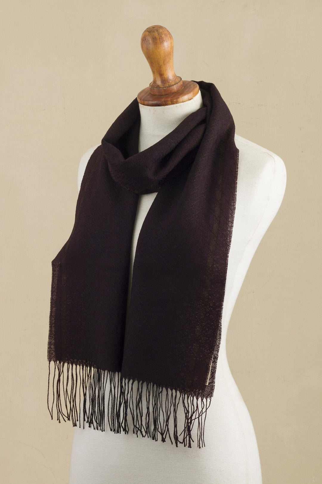 Knitted Raisin Brown Alpaca Scarf from Peru - Marsala Wine