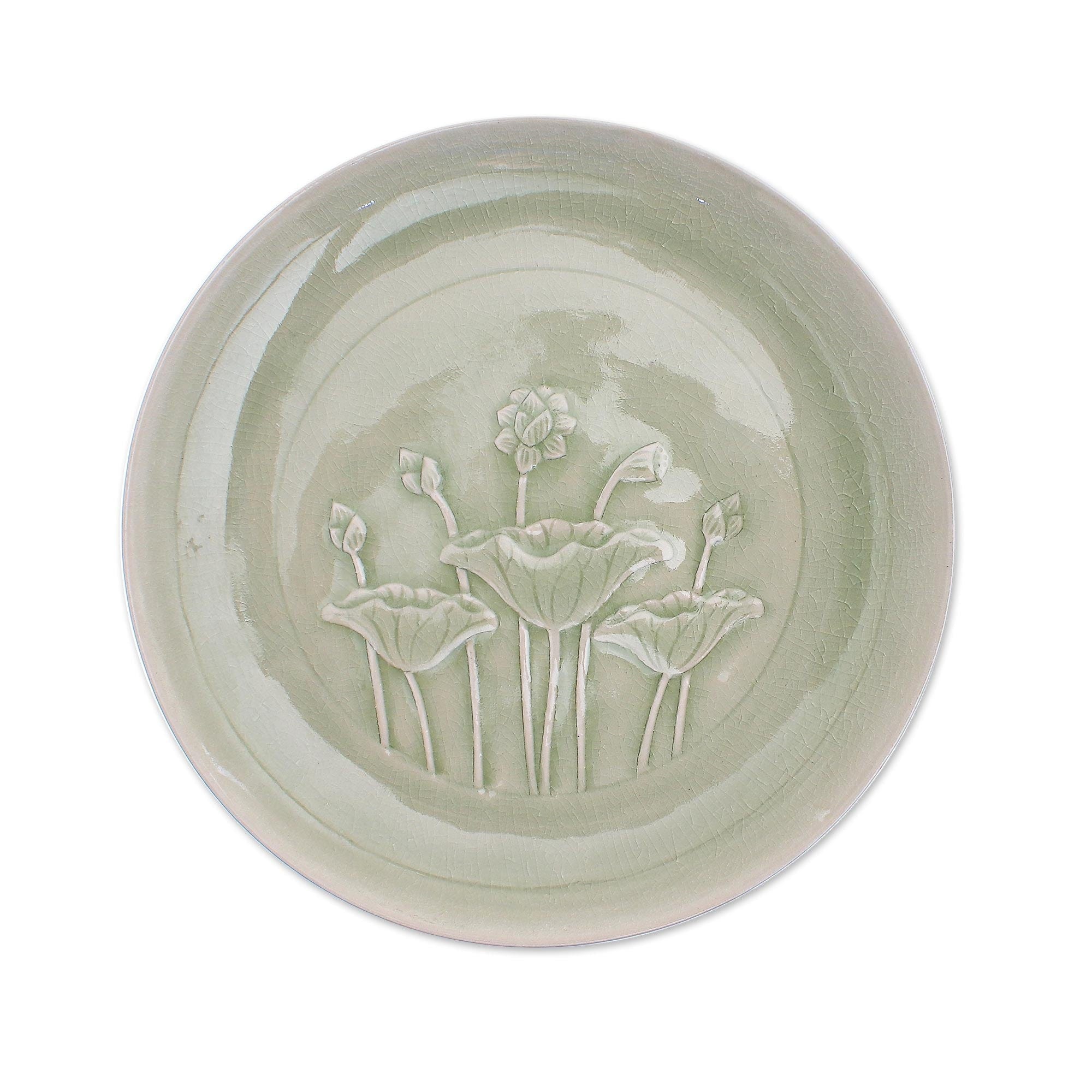 Green Floral Celadon Ceramic Jar, Lotus top Pond