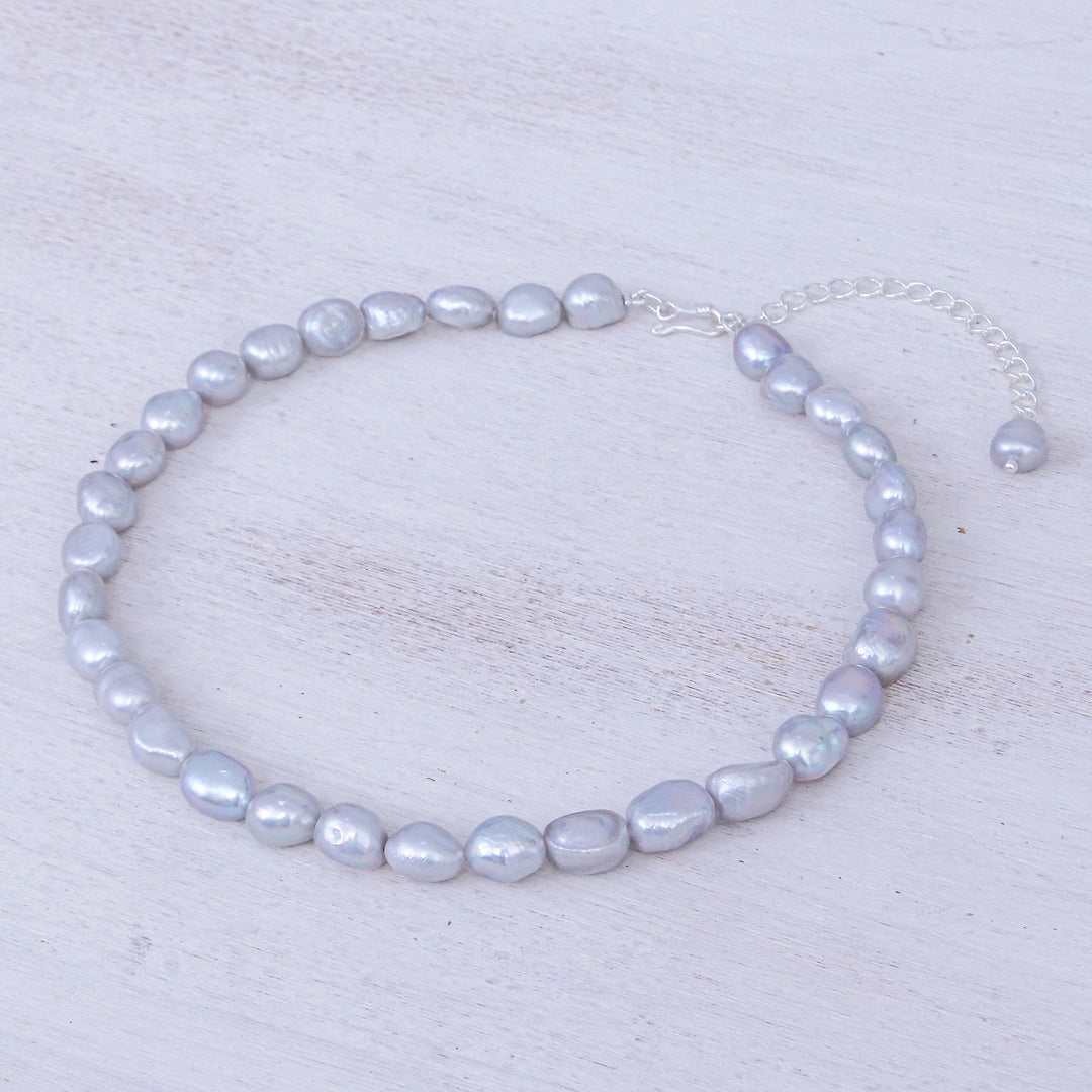 Grey Cultured Freshwater Pearl Choker Necklace - Mermaid Gem in Grey