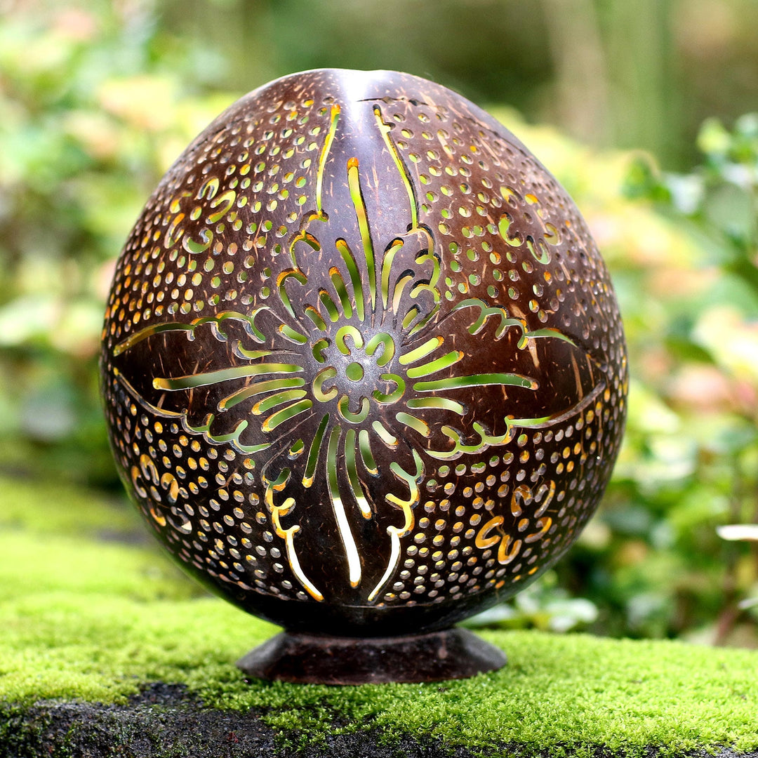 Hand Crafted Coconut Shell Catchall - Floral Light