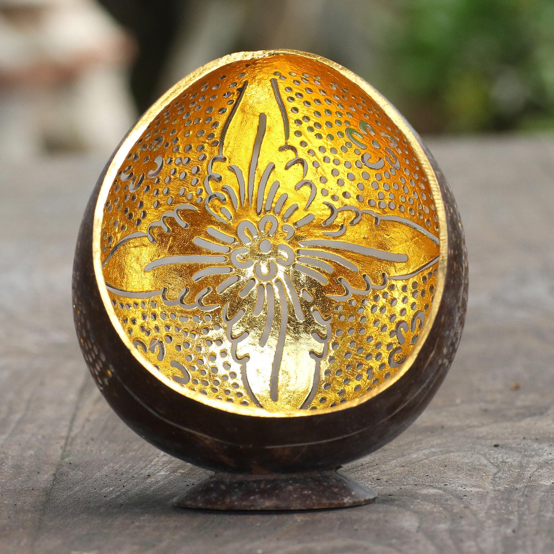 Hand Crafted Coconut Shell Catchall - Floral Light
