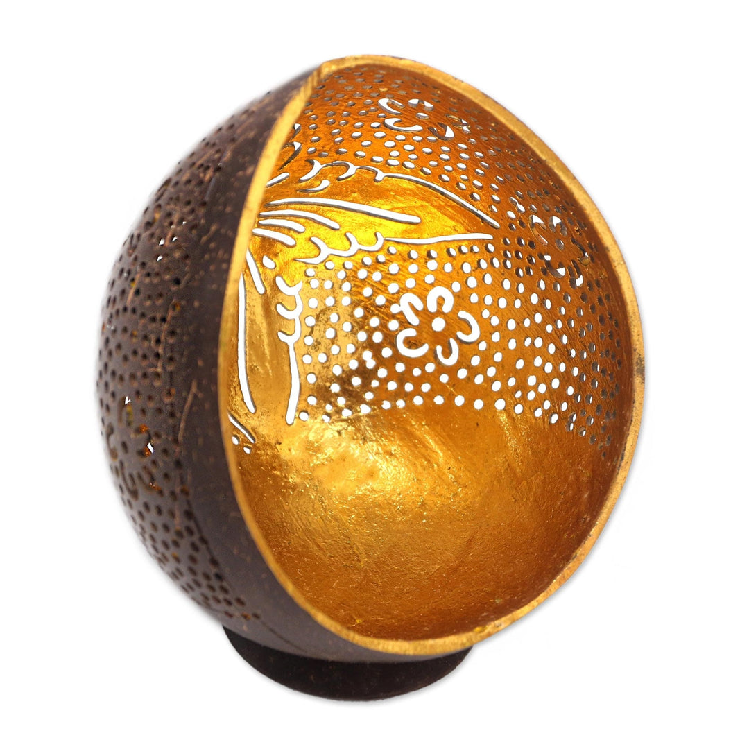 Hand Crafted Coconut Shell Catchall - Floral Light