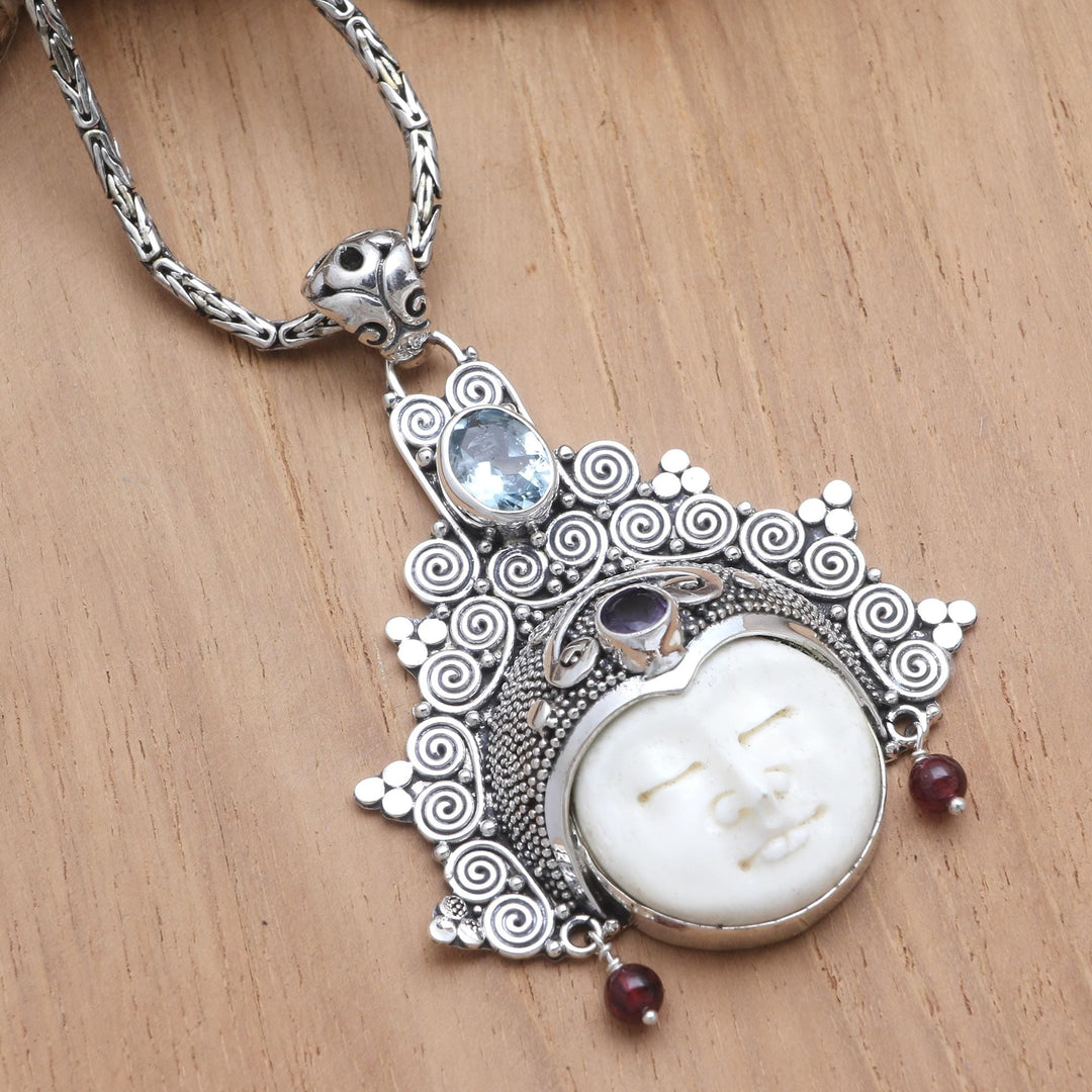 Handmade Blue Topaz and Amethyst Pendant Necklace - Sleeping Fairy