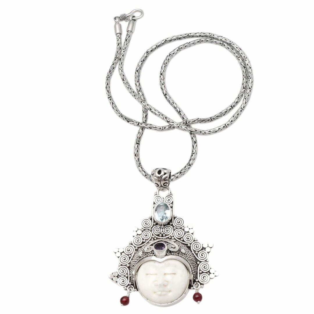 Handmade Blue Topaz and Amethyst Pendant Necklace - Sleeping Fairy