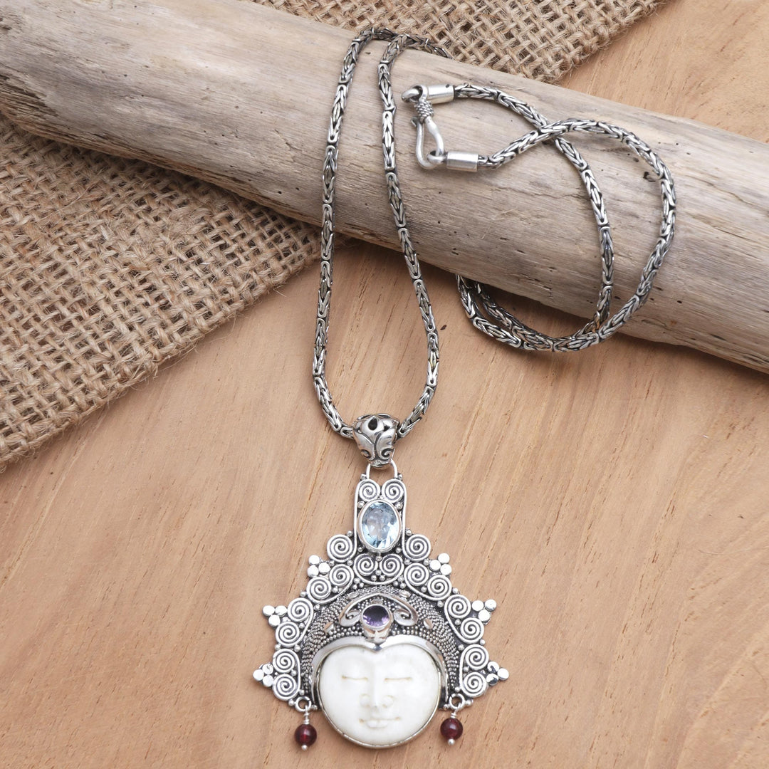 Handmade Blue Topaz and Amethyst Pendant Necklace - Sleeping Fairy