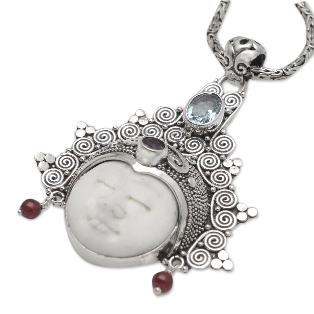 Handmade Blue Topaz and Amethyst Pendant Necklace - Sleeping Fairy
