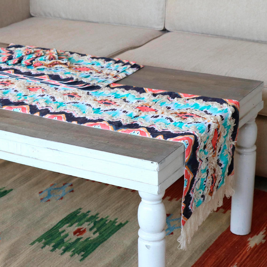 Geometric-Patterned Cotton Table Linen Set (Set for 4) - Sunset Shores