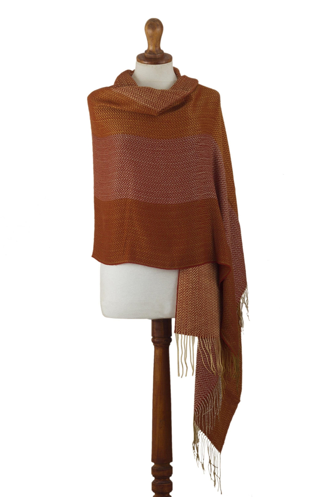 Hand Woven Alpaca Blend Jacquard Shawl Scarf from Peru - Golden Fire