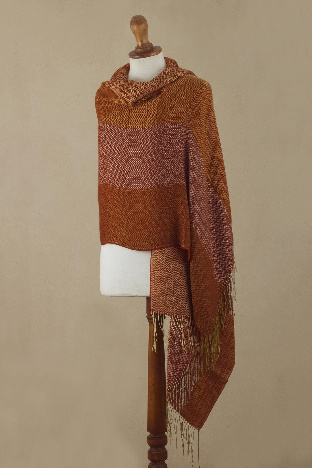 Hand Woven Alpaca Blend Jacquard Shawl Scarf from Peru - Golden Fire