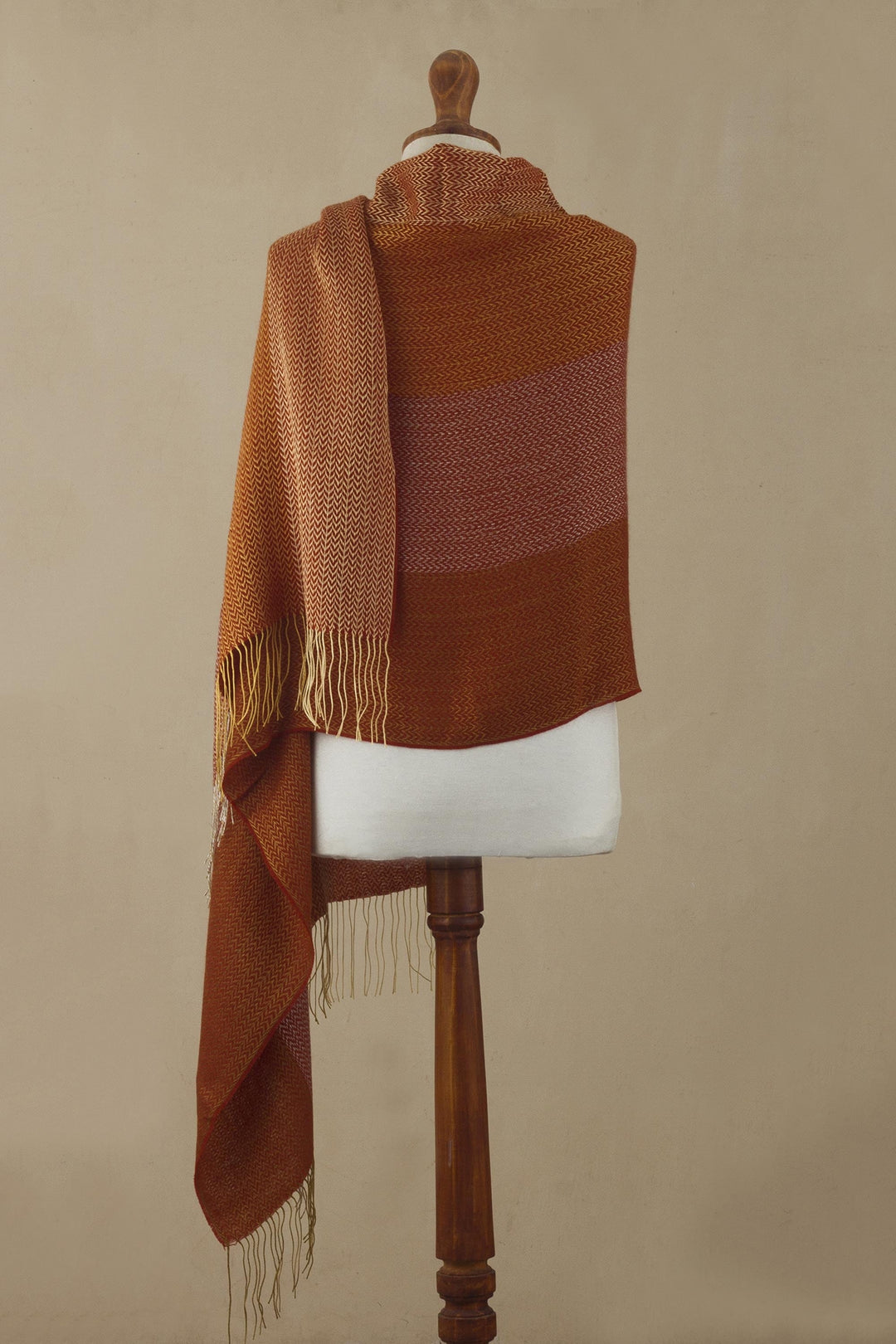 Hand Woven Alpaca Blend Jacquard Shawl Scarf from Peru - Golden Fire