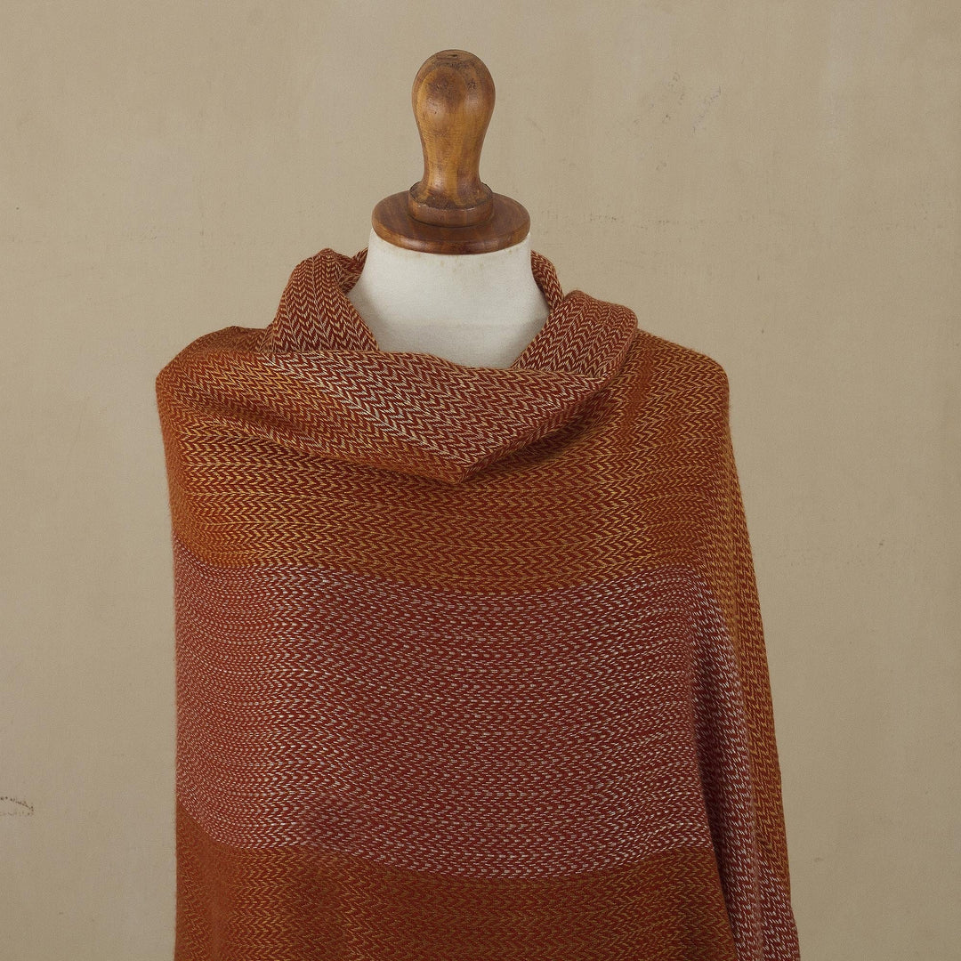 Hand Woven Alpaca Blend Jacquard Shawl Scarf from Peru - Golden Fire