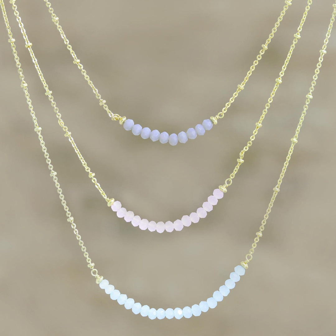 Gold-Plated Chalcedony and Rose Quartz Pendant Necklace - Color Vibration