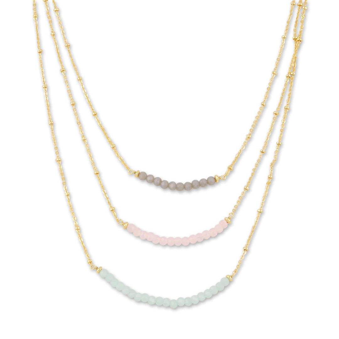 Gold-Plated Chalcedony and Rose Quartz Pendant Necklace - Color Vibration